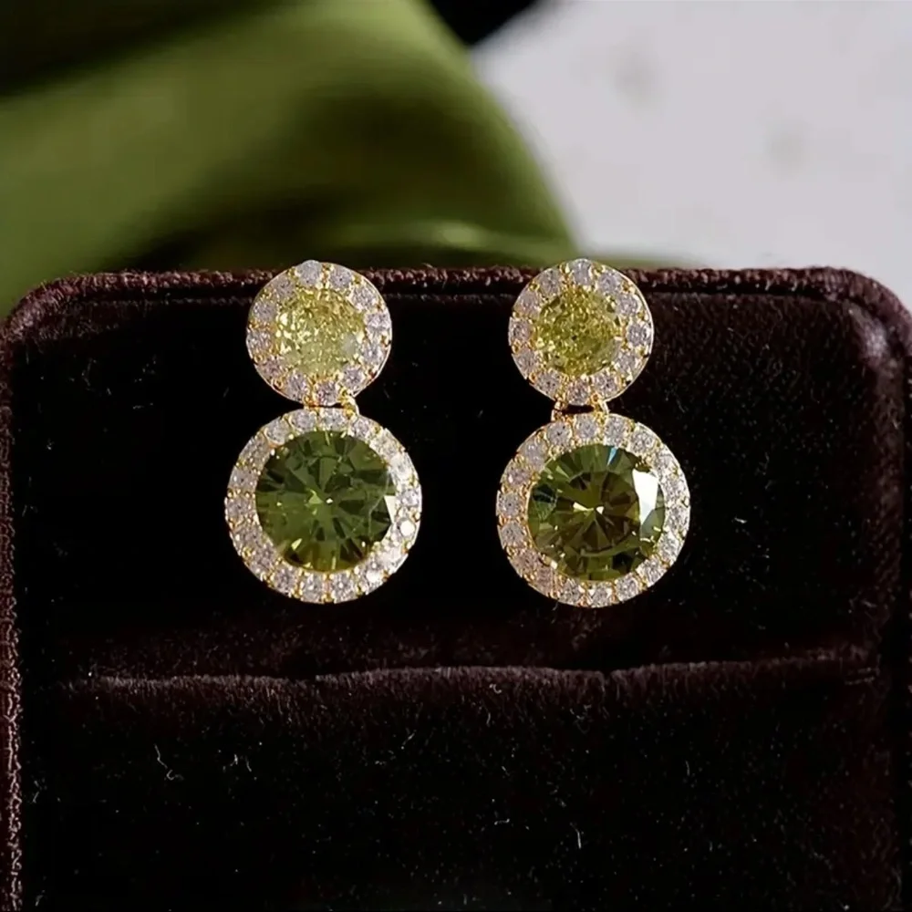 Emerald Green Crystal Drop Earrings Halo Style Silver Tone Dangle NWT